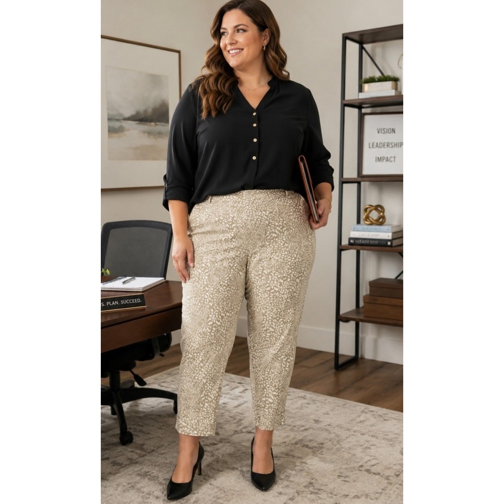 Cooper & Ella Womens Plus 20W Khaki Leopard Crop Lux Super Stretch Pants NEW